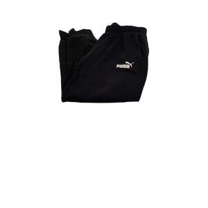 Puma Mens Fleece Jogger Sweatpants Black White Logo Size Large Drawstring Pants